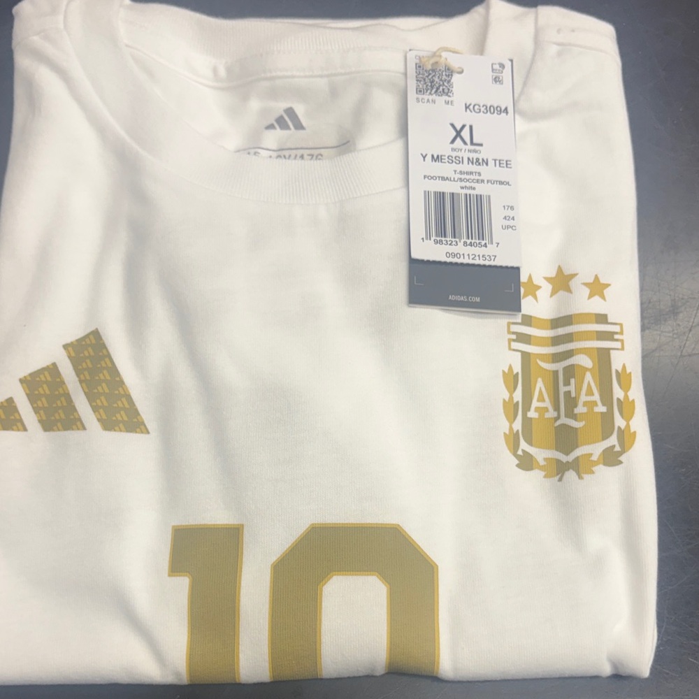 adidas White & Gold Argentina #10 Soccer Tee